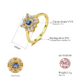 High Quality Shinning Blue CZ Stone Gold Plated S925 Silver Wedding Ring